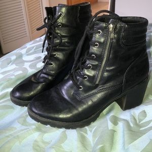 Leather combat heeled boots